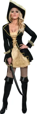 Produktbild von Barock Piratin Damenkostüm schwarz-gold S