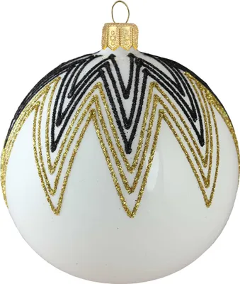 Produktbild von Weihnachtskugel Weiß Dekor Schwarz/Gold