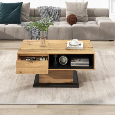 Produktbild von Couchtisch (Holzmaserung 100 x 47x 60 cm, Tisch Quadratisch), Kleiner Wohnzimmertisch, Sofatisch Beistelltisch