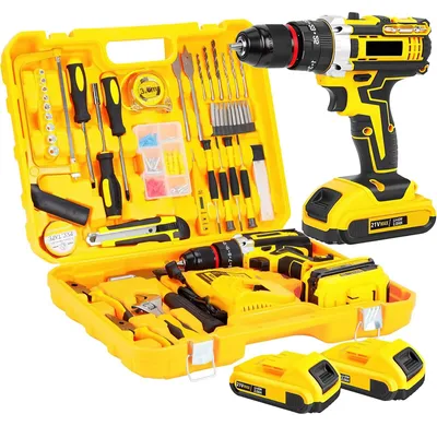 Produktbild von Akku-Bohrmaschine - 21-V-Bohrschrauber - 120-teilig - 45 Nm Drehmoment - 2 Gänge - 25+3 Drehmomentstufen - 2×1500-mAh-Akkus