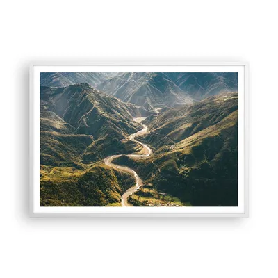 Produktbild von Gerahmtes Poster - Weißer Rahmen - Berge Weg Wald - 100x70 cm - Wand Bild - Wanddeko - Wandbilder - Kunstposter - Wandposter - Bilderrahmen - Bilder - Kunstdruck - Wanddekoration - P2WAA100x70-4700
