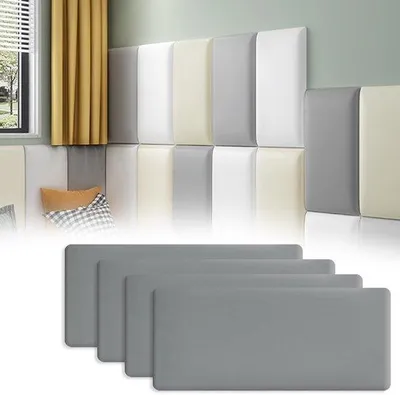 Produktbild von Graue Wandpaneele, Anti-Kollision-Softpack, Kleuter-Softpack, Selbstklebende Wandstickers, Tatami-Softpack, Hintergrundwand für Kinderzimmer (grau, 4 Stück)