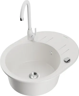 Produktbild von Mexen Kevin 1 Becken-Granitspüle mit Abtropffläche und Mischbatterie Telma, Weiß - 6517-20-670200-20