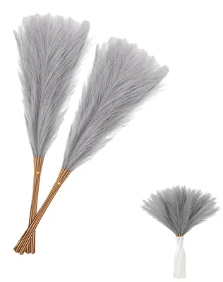 Produktbild von 20 Stück Pampasgras, 55 cm künstliches, getrocknetes Pampasgras zur Dekoration, künstliches Pampasgras für moderne Wohndekoration, Vasen- und Blumenstraußfüller, für Hochzeiten, Büros, Schlafzimmer, Wohnzimmer (grau)
