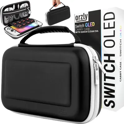 Immagine prodotto di Custodia Orzly compatibile con Nintendo Switch OLED e console Switch, con accessori e scomparto per giochi. Borsa da trasporto, custodia facile da pulire, confezionata in scatola regalo. Colore: nero