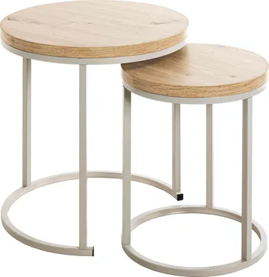 Produktbild von HAKU Beistelltisch Couchtisch 2er Set Eiche hell, Kaschmirgrau - MDF, Metall, B/H/T: 32/45 x 43/49 x 32/45 cm