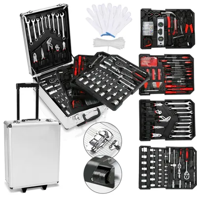 Produktbild von EINFEBEN Werkzeugkoffer 1031 teilig Alu Werkzeugkasten Werkzeugkiste gefuellt Set abschliessbar Werkzeugtasche Werkzeug-Trolley 4 Ebenen Rollkoffer