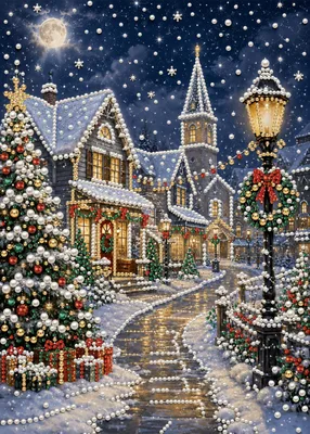 Produktbild von DIY 3D Diamond Painting Weihnachtsstadt 30 x 40 cm für Diamond Painting Erwachsene und Anfänger