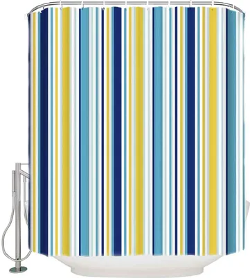 Produktbild von Duschvorhang – wasserdicht und schimmelresistent – Polyester – mit Haken, maschinenwaschbar – 100 x 180 cm – bunte Streifen