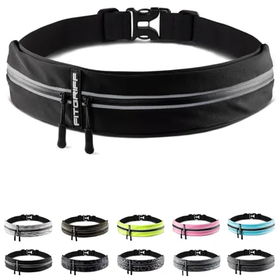Produktbild von Fitgriff® Laufgürtel für Handy - Lauftasche Jogging, Hüfttasche, Sportgürtel, Running Belt zum Joggen, Laufen, Sport, Fitness - passend für alle Smartphones (Schwarz, 62-90cm Bauchumfang)