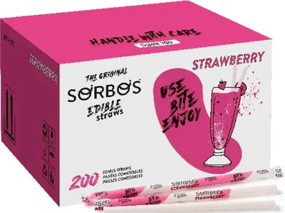 Obrázok produktu pre Jedlé ovocné slamky SORBOS - jahoda (200 kusů)