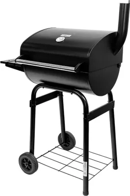 Image de Barbecue de jardin à charbon Mega-M avec cheminée, 1 table d'appoint, grille chromée 34,5 x 23 + 31 x 23 N