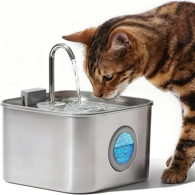 Imagen del producto de Fuente de agua para mascotas - Dispensador de agua - Agua fresca - Modelo de acero inoxidable silencioso - 3.2 litros - Plateado