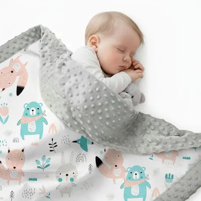 Produktbild von Kuscheldecke 75x50cm für Babys, ganzjährig verwendbar - Pastellfarbene Tiere