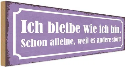 Produktbild von vianmo Holzschild 10x27 cm ich bleibe wie bin alleine Dekoration