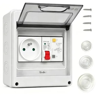Zdjęcie produktu dla Gniazdo schuko z wyłącznikiem rcd 16A IP65 natynkowe
