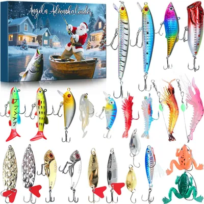 Produktbild von Angel Adventskalender 2026 24 Köder Set Adventskalender Angeln Angler Weihnachten Männer 24 Tage Countdown Angelkalender 2026 Weihnachten Geschenk