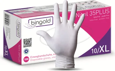 Produktbild von Bingold Nitril 35PLUS, weiß XL | Packung (100 Handschuhe)
