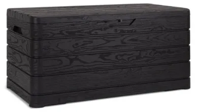 Image de Coffre de rangement d'extérieur de 500 litres en résine anthracite aspect bois, avec fermeture cadenassable