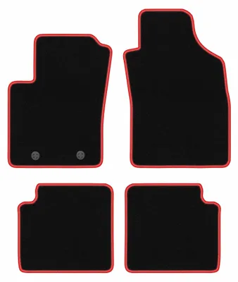 Image de Tapis de sol en moquette pour Fiat 500 2007-2013 (cabriolet/à hayon) – jeu 4 pièces, noir/rouge, sur mesure – Wielganizator CARLUX