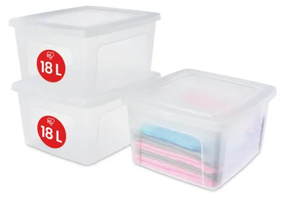 Produktbild von Iris Ohyama, Kunststoffboxen mit gewölbtem Deckel und Klammern, 18L, 3er Set, ne