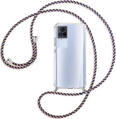 Produktbild von Handykette Backcover-Schutzhülle mit Band (Metall silberfarben) für vivo IQOO 7 - blau+beige