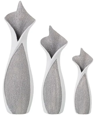 Produktbild von Set mit 3 Vasen aus Keramik in Grau und Weiß, 14 x 11 x 48, 12 x 9 x 38 und 9 x 8 x 28 cm