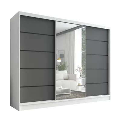 Produktbild von Schwebetürenschrank, 3-türig Schrank 200 cm mit Spiegel ARIVA 2 (Weiß , Graphit)