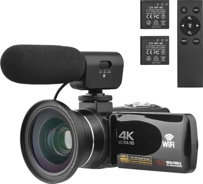 Produktbild von 4K-Digitalvideokamera, WLAN-Camcorder, DV-Recorder, 56 MP, 18-facher Digitalzoom, 3,0-Zoll-IPS-Touchscreen, unterstuetzt Gesichtserkennung, IR-Nachtsicht, Anti-Shake, mit 2 Batterien, Fernbedienung, Tragetasche, externem Mikrofon und 0,39-fachem Weitwinkelobjektiv