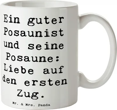 Produktbild von Mr. & Mrs. Panda Kaffeebecher Spruch Posaune Liebe - Weiß - Geschenk, musikalisches Erlebnis, Musiker, Musikinstrument, Kaffeetasse, Musikerwitz, keramik, Instrument