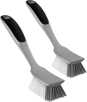 Produktbild von Spülbürsten-Set - Küchenbürsten - Reinigung für die Küche - Integrierter Schaber - 2 Stück - Grau, Schwarz
