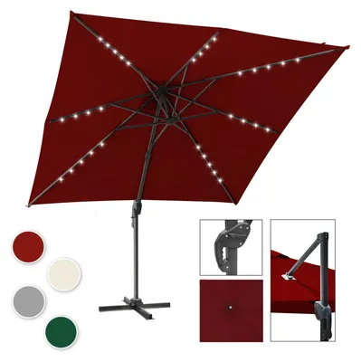Zdjęcie produktu dla Parasol LED Izrielar w kolorze czerwonym – parasol ogrodowy na taras i balkon, wodoodporny, z wbudowanym oświetleniem