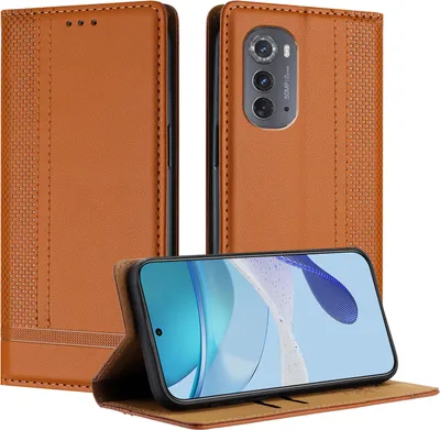 Produktbild von Handyhülle für Motorola Edge (2022) Leder Flip Klappbare Schutzhülle mit Standfunktion Braun