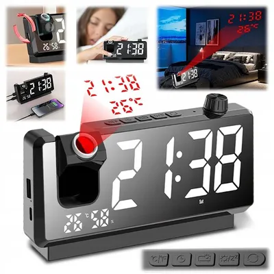 Zdjęcie produktu dla Zegar elektroniczny LED z projektorem cyfrowy budzik timer temperatura data