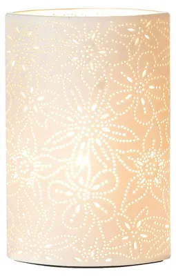 Image de Lampe de table Gilde, design floral, porcelaine, blanche, emballage de 1 pièce, L. 11 cm, l. 20 cm, H. 35 cm. Référence : 33117. Code EAN : 4009079331172