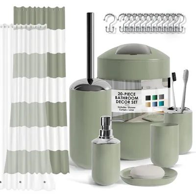 Immagine prodotto di Set da bagno Clara Clark – Set di accessori per il bagno color salvia, composto da 20 pezzi