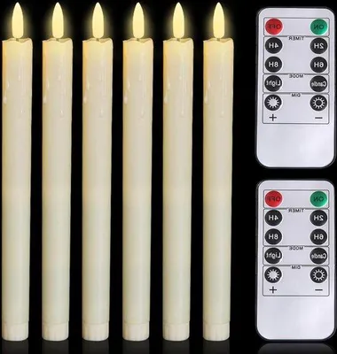 Image de Guirlandes lumineuses LED à flamme vacillante - Lot de 6 bougies sur pied avec minuterie et télécommandes, 25 x 25 cm - Bougies sans flamme fonctionnant à piles, pour les décorations de mariage, d'Halloween et de Noël