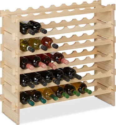 Produktbild von Relaxdays Weinregal, für 48 Weinflaschen, stapelbares Flaschenregal, HxBxT 73 x 82 x 25 cm, erweiterbar, Holz, natur
