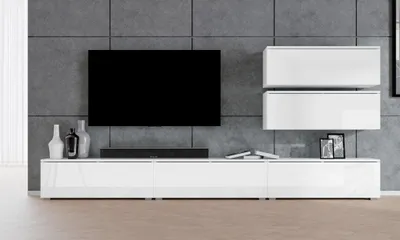 Produktbild von AX LIVING Wohnwand weiß Loriano V Matt/Hochglanz Anbauwand 300 cm