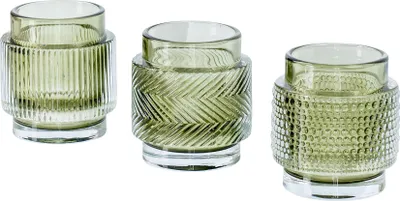 Produktbild von 3er Set Teelichthalter Glas Grün H8cm Kerzenhalter Vintage Retro Tischdeko Deko