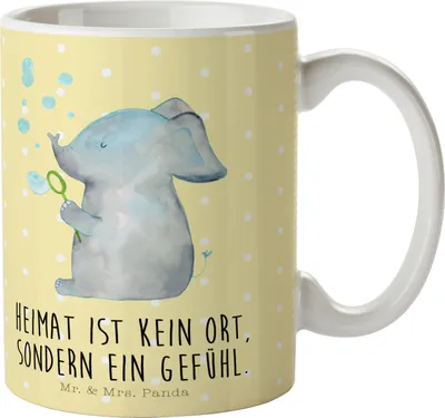 Produktbild von Mr. & Mrs. Panda Kaffeetasse Elefant Seifenblasen - Gelb Pastell - Geschenk, Elefanten, Teetasse, Pott, kaffeebecher keramik, Rüsseltier, Lustige Sprüche, Liebe, Becher