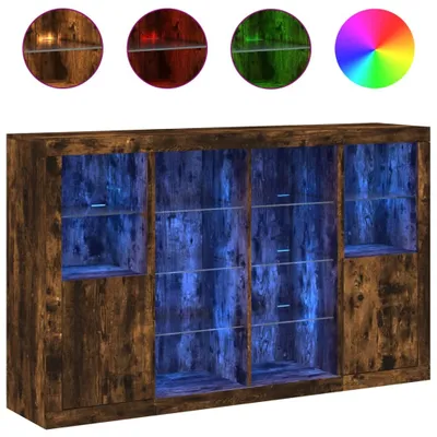 Produktbild von Sideboards mit LED-Leuchten 3 Stk. Räuchereiche Holzwerkstoff