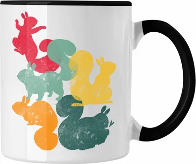 Produktbild von Trendation - Eichhörnchen Tasse Geschenk Grafik für Eichhörnchen Liebhaber Geschenkidee Lustige Tasse Retro (Schwarz)