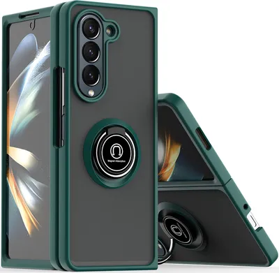 Image de Etui pour Samsung Galaxy Z Fold 5 étui TPU translucide mat avec porte-anneau et support vert foncé