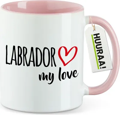 Produktbild von Huuraa Kaffeetasse Labrador my love 330ml Rosa Keramik Kaffeebecher Geschenkidee