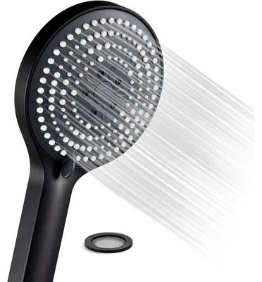 Immagine prodotto di Doccia a soffione nero, grande, con 6 tipi di getto, a risparmio idrico, diametro 130 mm, in ABS cromato