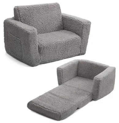 Productafbeelding van Kindersofa 2-in-1 - Omvormbare bank/loungestoel - Zachte Sherpa - Lichtgewicht kinderbank