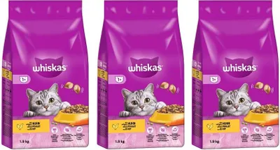 Produktbild von Whiskas Adult 1+ Trockenfutter mit Huhn für Erwachsene Katzen 3 x 3,8kg