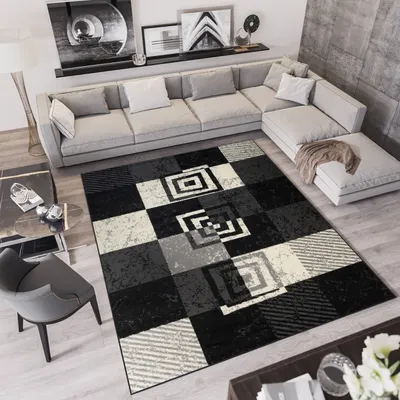 Image de Tapis Salon Chambre à coucher Modernes Design Noir Gris Chiné Oekotex 300 x 400 cm