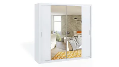 Produktbild von FurMeb24 Schiebetrenschrank BONO 220 cm Kleiderschrank mit Spiegel, 2-triger Schiebeschrank (Weiss / Weiss)